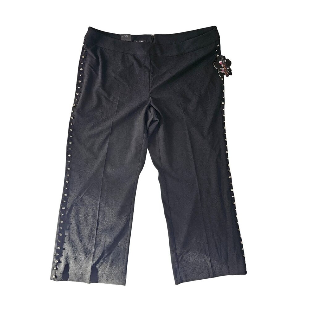 Anna Sui Loves INC Womens Black Wide Leg Pants With Studded Side Detail Size 24W